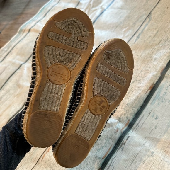 Tory Burch 6 black floral lace espadrilles sneakers slip on braided neutral - Picture 5 of 8